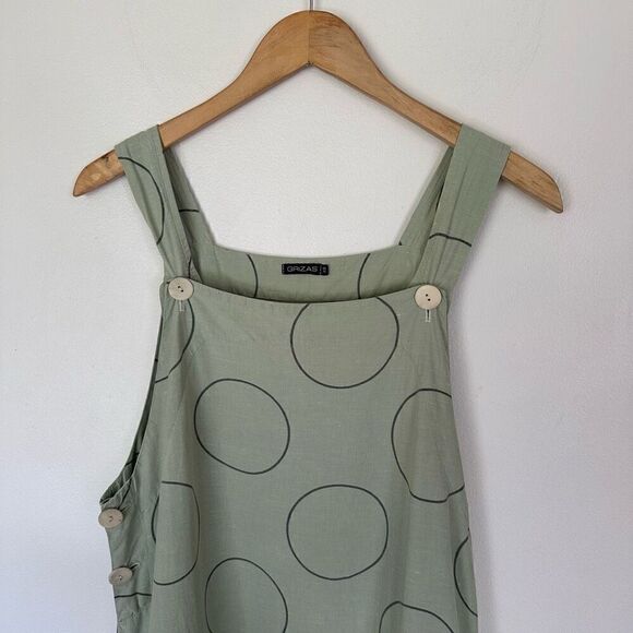 Grizas Women’s Silk Linen Blend Green Sleeveless Jumper Style Dress With All Ove - Picture 5 of 11